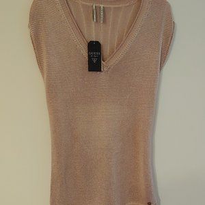 Sleeveless V Neck Pointelle Desert Breeze Tan Sweater